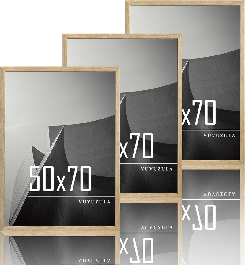 إطار صورة خشبي VUVUZULA مقاس 50 × 70 سم، إطار صورة خشبي من MDF مقاس 50 × 70 سم، بلوط طبيعي، مجموعة من 3 - Image 1