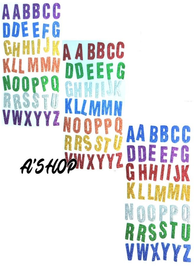 A'SHOP Glitter Foam Self Adhesive ABCD/Alphabets Stickers for Art and Craft (Multicolour; Medium) -Set of 3 Sheets - Image 1