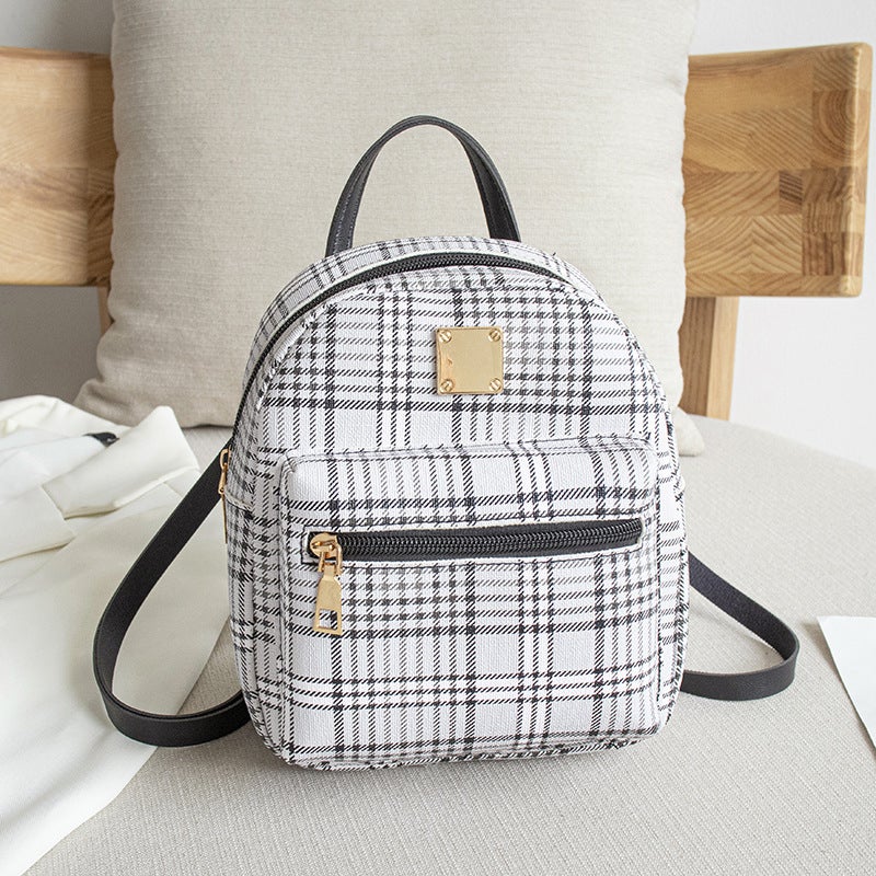 Fashion Multi-Functional Casual Plaid Backpack Japanese-Korean Style Student Backpack Shoulder Crossbody Women'S Bag Mini Small Schoolbag - Image 1