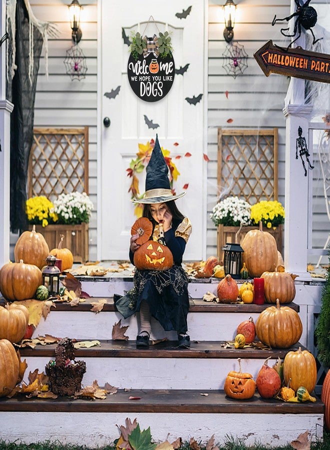 RoseCraft لوحة ترحيب خشبية موسمية قابلة للتبديل، لوحة دائرية ريفية عليها صورة كلاب، أكاليل أبواب أمامية لتزيين المنزل/الجدار/الشرفة، مناسبة لعيد الفصح، الربيع، الصيف، الخريف، الهالوين، عيد الميلاد، وجميع المواسم الأخرى. - Image 4