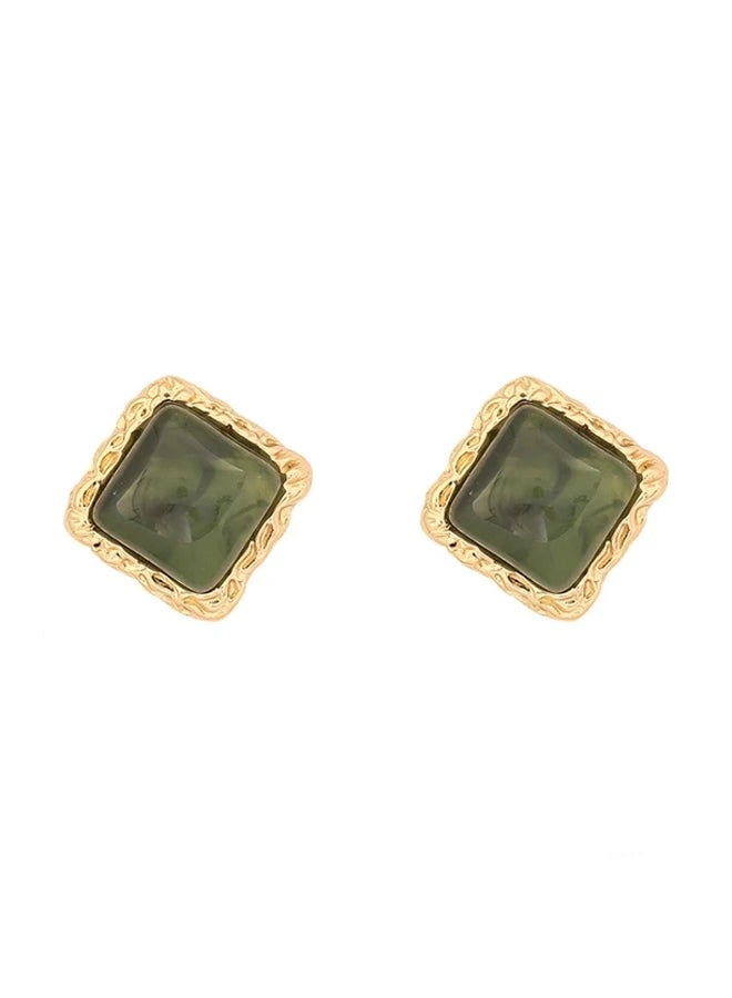 The Black Pearl Accessories Green Stone  Stainless Steel Golden Earring - Image 1