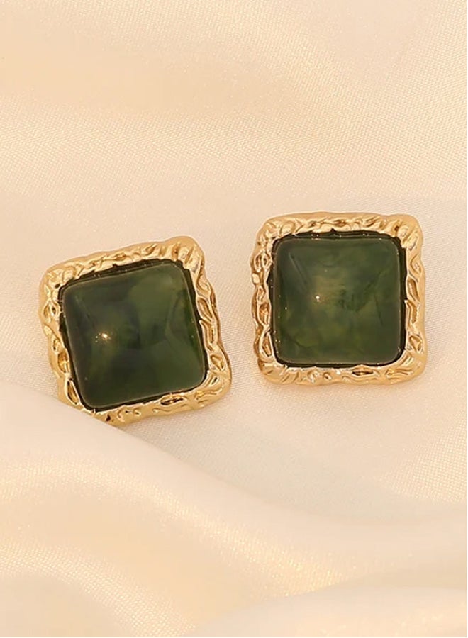 The Black Pearl Accessories Green Stone  Stainless Steel Golden Earring - Image 2