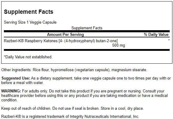 Swanson Maximum Strength RazberiK 500 Milligrams 60 Veg Capsules - Image 2