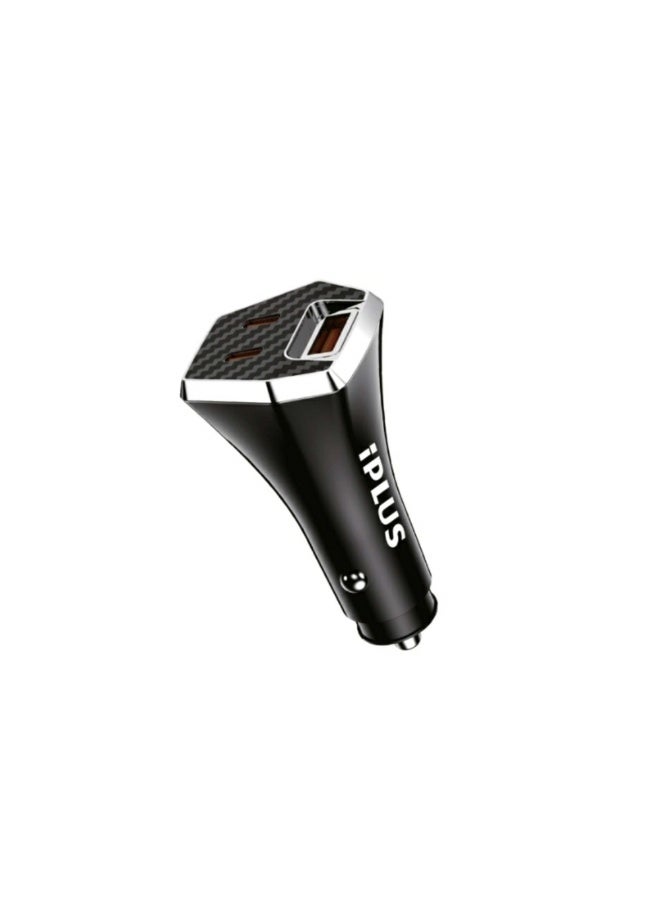 iplus 50W Car Charger with 2 PD Type-C Ports and 1 USB-A Port and Supports Fast Charging IPLUS