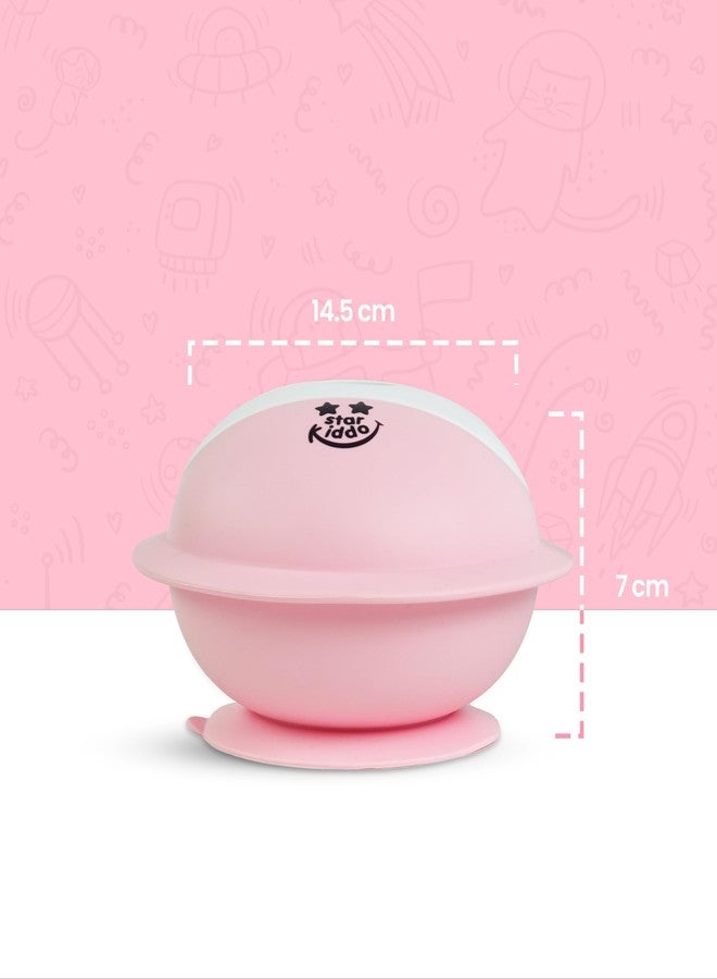 StarKiddo® AstroGrip Silicone Bowl Set: Easy-Grip Feeding Spoon and Fork for Babies & Toddlers| Strong Suction| Microwave and Dishwasher Safe (Pink) - Image 4