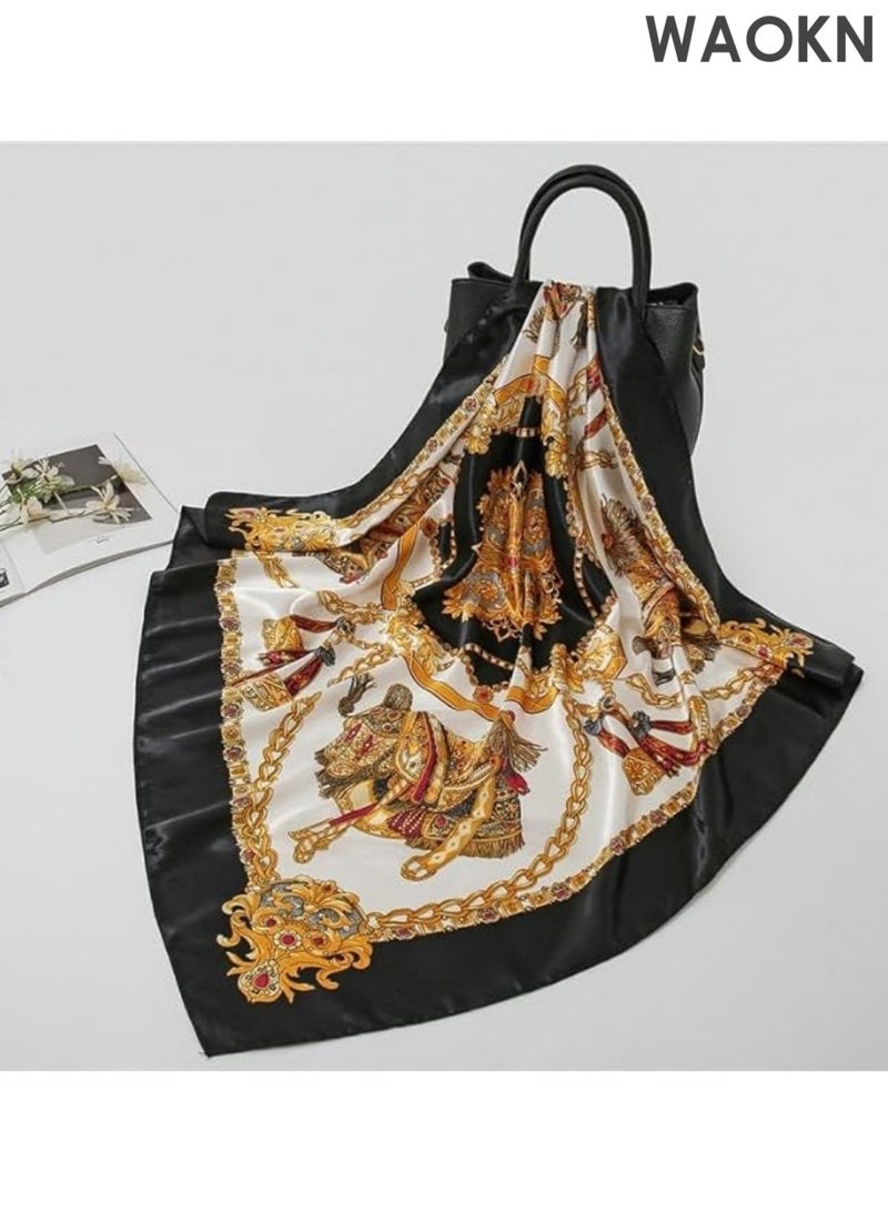 Scarf Large Hijab Scarves for Women Fashion Print Silk Satin Scarf Female Square Shawls Head Scarves for Ladies (Size : 90X90cm)