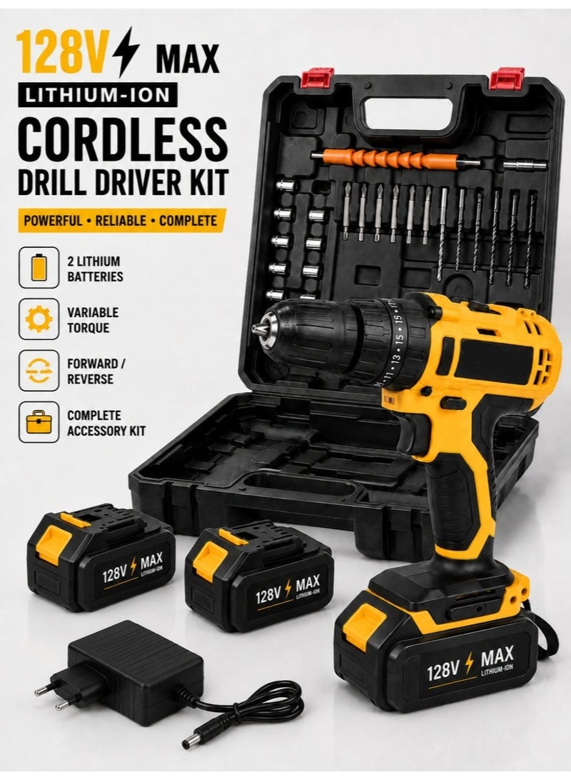 ELTRAZONE 128V Max Lithium-Ion Cordless Drill Driver Kit with Hammer & Drill Modes, 2 Batteries - Image 1