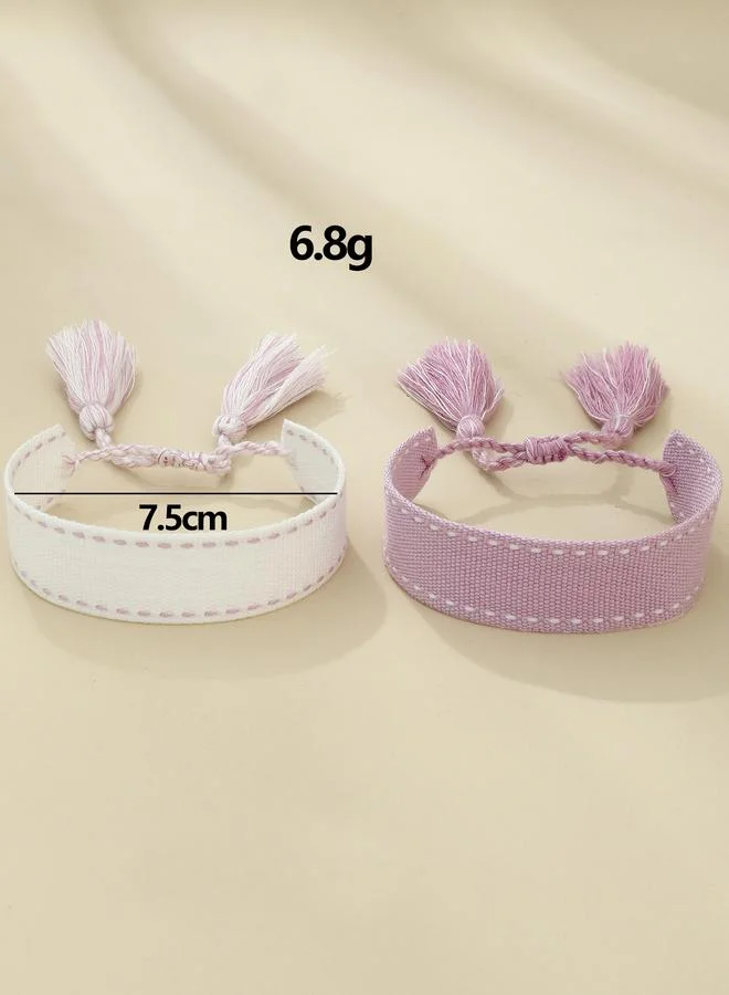 Take Two  Pack of 2 Multi-Color Woven Bracelets with Tassel Details for Women | Best Price UAE