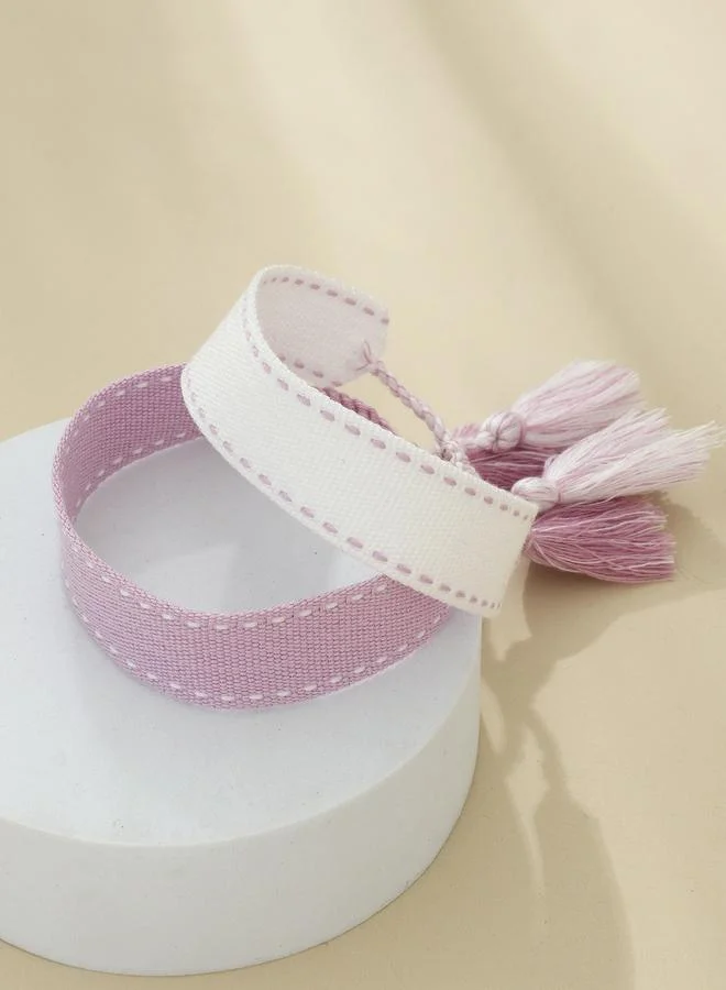 Take Two  Pack of 2 Multi-Color Woven Bracelets with Tassel Details for Women | Best Price UAE