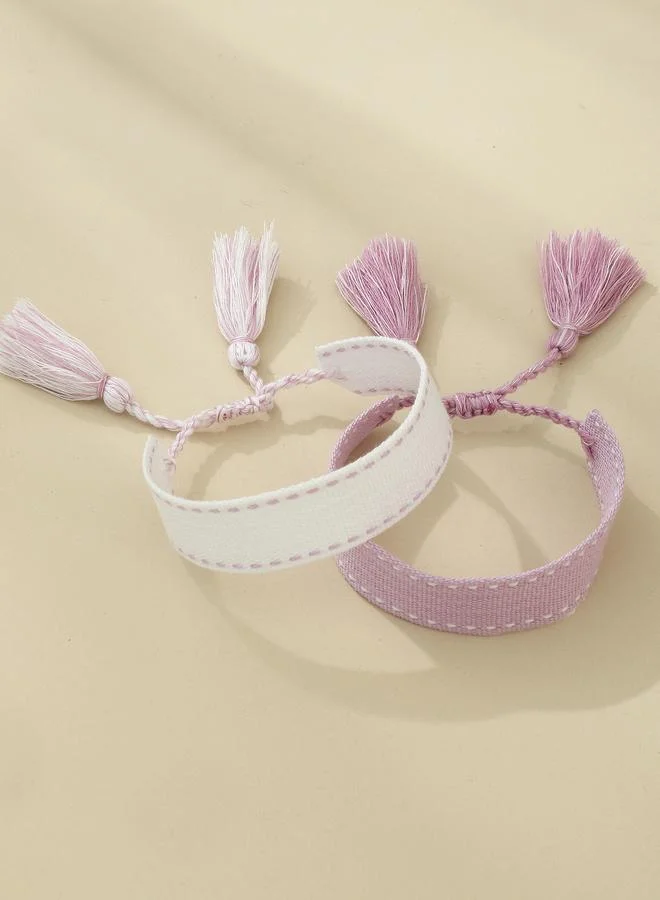 Take Two  Pack of 2 Multi-Color Woven Bracelets with Tassel Details for Women | Best Price UAE