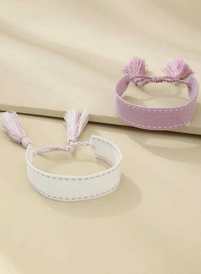 Pack of 2 Multi-Color Woven Bracelets with Tassel Details