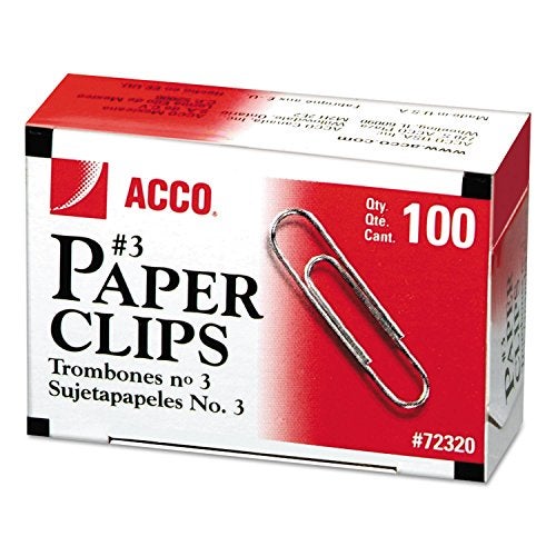 ACCO Brands مشابك ورق ACCO الاقتصادية #3، صغيرة، بتشطيب ناعم، بطول 15/16 بوصة، فضية، علبة واحدة تحتوي على 100 مشبك (72320) - Image 1