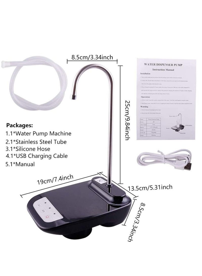 Drinking Water Dispenser Pump, Low Noise USB Charging Automatic Water Pump for Universal 2-5 Gallon Bottle, Electric Portable Water Bottle Dispenser for Kitchen, Home, Office, Camp