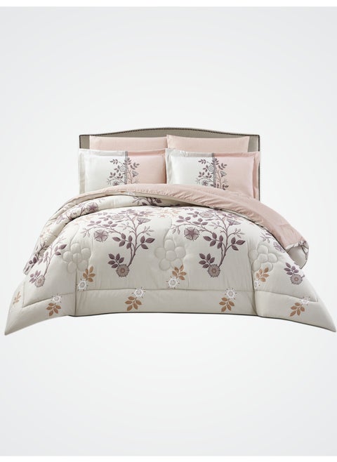 Bedding Comforter Set King Size, 6-Pcs Bed Set Fits 200x200 Cms -Printed Bedding Set-All Season- Brushed Microfiber (طقم مفرش سرير فندقي)