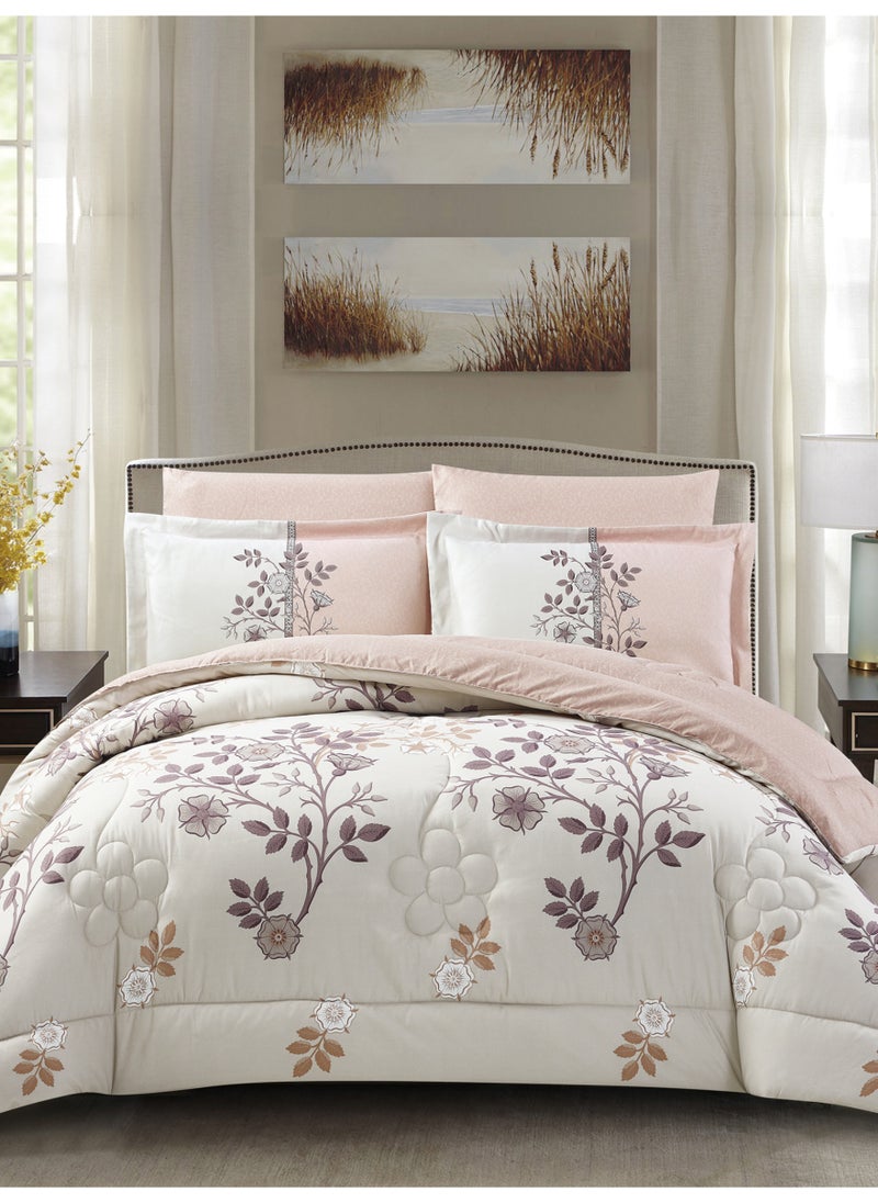 Donetella Bedding Comforter Set King Size, 6-Pcs Bed Set Fits 200x200 Cms -Printed Bedding Set-All Season- Brushed Microfiber (طقم مفرش سرير فندقي)  - Image 3