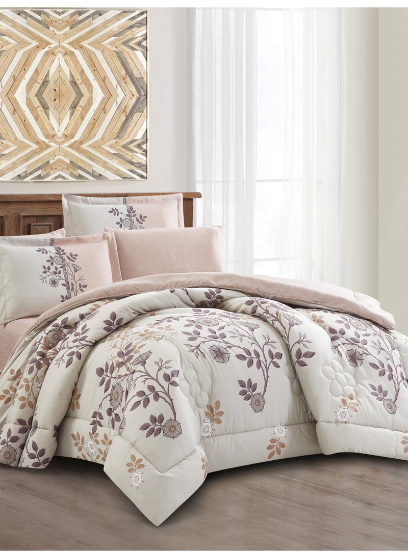 Donetella Bedding Comforter Set King Size, 6-Pcs Bed Set Fits 200x200 Cms -Printed Bedding Set-All Season- Brushed Microfiber (طقم مفرش سرير فندقي)  - Image 2