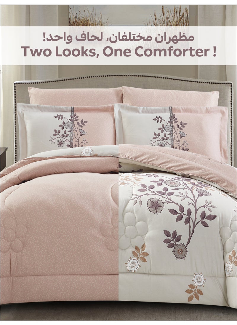 Bedding Comforter Set King Size, 6-Pcs Bed Set Fits 200x200 Cms -Printed Bedding Set-All Season- Brushed Microfiber (طقم مفرش سرير فندقي)