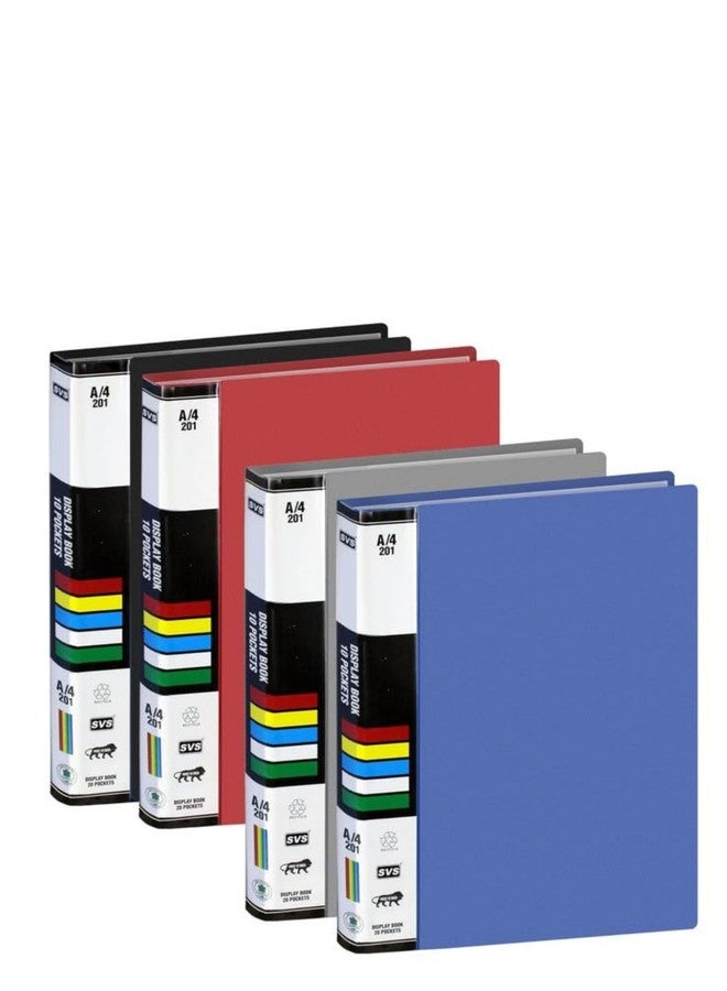 VAVIA 40 Pockets A4 Size Display Book Portfolio File Binders with PVC Material, Strong Binding, 40 Sleeves, Black Red Gray Sky Blue, 4 Pack - Image 1