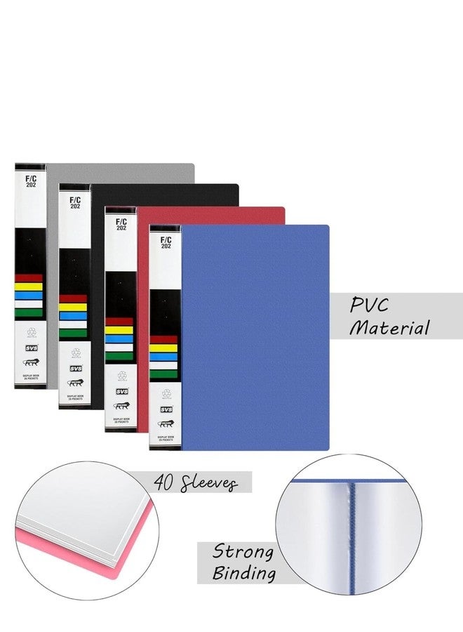 VAVIA 40 Pockets A4 Size Display Book Portfolio File Binders with PVC Material, Strong Binding, 40 Sleeves, Black Red Gray Sky Blue, 4 Pack - Image 2