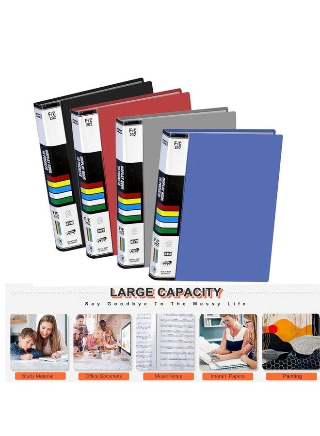 VAVIA 40 Pockets A4 Size Display Book Portfolio File Binders with PVC Material, Strong Binding, 40 Sleeves, Black Red Gray Sky Blue, 4 Pack - Image 3