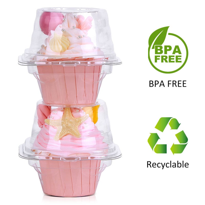 HIMETSUYA Cupcake Boxes Individual Cupcake Containers, 50 Packs Regular Single Cupcake Holder High Topping for Muffins, Thicker Stackable Plastic Cupcake Carrier for Party (50 pack) - Image 4