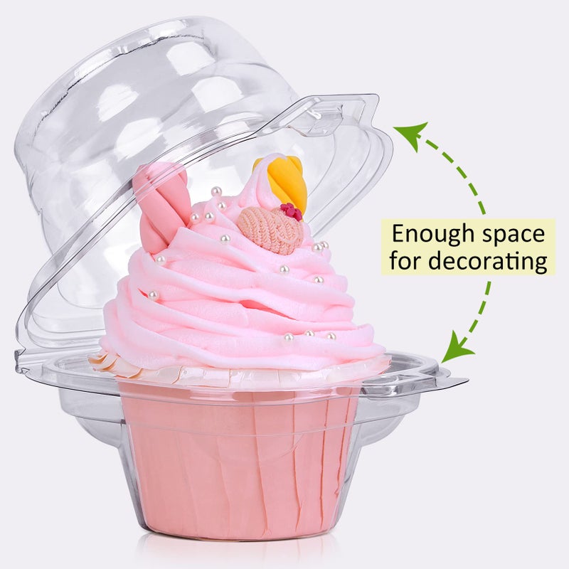 HIMETSUYA Cupcake Boxes Individual Cupcake Containers, 50 Packs Regular Single Cupcake Holder High Topping for Muffins, Thicker Stackable Plastic Cupcake Carrier for Party (50 pack) - Image 2