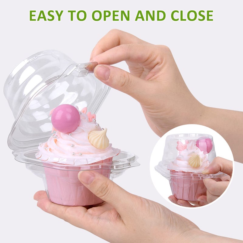 HIMETSUYA Cupcake Boxes Individual Cupcake Containers, 50 Packs Regular Single Cupcake Holder High Topping for Muffins, Thicker Stackable Plastic Cupcake Carrier for Party (50 pack) - Image 3