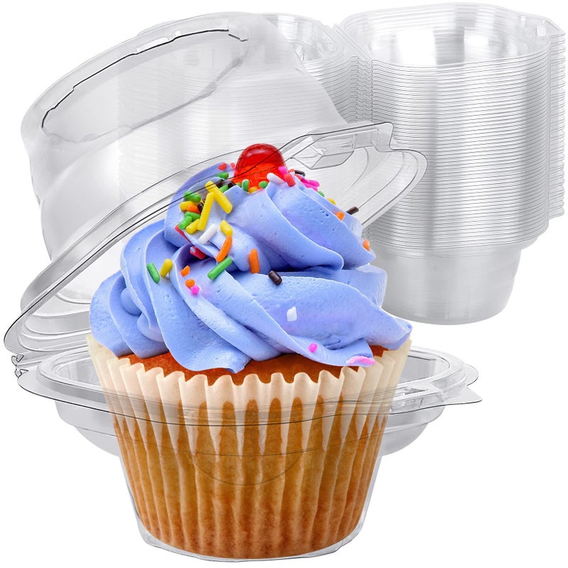 HIMETSUYA Cupcake Boxes Individual Cupcake Containers, 50 Packs Regular Single Cupcake Holder High Topping for Muffins, Thicker Stackable Plastic Cupcake Carrier for Party (50 pack) - Image 1