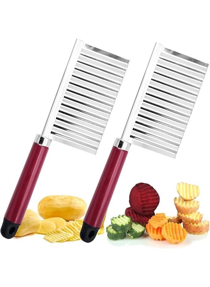 سكينان مموجان من الفولاذ المقاوم للصدأ، مثاليان للمطبخ المنزلي، أداة لتزيين الفواكه والخضروات للجزر والجبن والبطاطس، متعدد الألوان. - Image 1