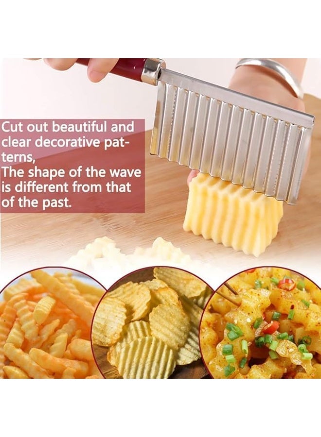 سكينان مموجان من الفولاذ المقاوم للصدأ، مثاليان للمطبخ المنزلي، أداة لتزيين الفواكه والخضروات للجزر والجبن والبطاطس، متعدد الألوان. - Image 4