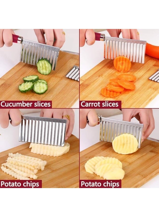 سكينان مموجان من الفولاذ المقاوم للصدأ، مثاليان للمطبخ المنزلي، أداة لتزيين الفواكه والخضروات للجزر والجبن والبطاطس، متعدد الألوان. - Image 5