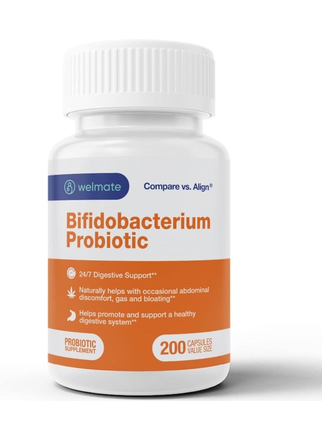 WELMATE Bifidobacterium | Probiotic Supplement | Supports Gut Health | Immune Support | Digestive Enzymes | Gluten Free | Vegan | Men & Womens Probiotic | Value Size | 200 Count - Image 1