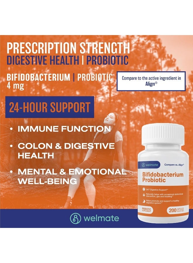 WELMATE Bifidobacterium | Probiotic Supplement | Supports Gut Health | Immune Support | Digestive Enzymes | Gluten Free | Vegan | Men & Womens Probiotic | Value Size | 200 Count - Image 2