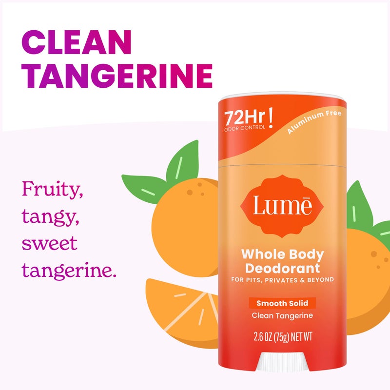 Lume Whole Body Deodorant - Smooth Solid Stick - 72 Hour Odor Control - Aluminum Free, Baking Soda Free and Skin Loving - 2.6 Ounce (Pack of 3) (Clean Tangerine) - Image 3