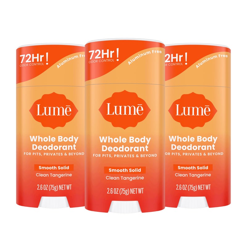Lume Whole Body Deodorant - Smooth Solid Stick - 72 Hour Odor Control - Aluminum Free, Baking Soda Free and Skin Loving - 2.6 Ounce (Pack of 3) (Clean Tangerine) - Image 1