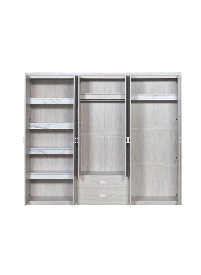 DANUBE HOME V2 Tisley 6 Door Wardrobe Extra Sturdy Closet Clothes Storage Cupboard Modern Design Space Saving Swing Door Cabinet For Bedroom L235Xw55Xh201.5Cm - L.Oak/White Faux Marble  - Image 1
