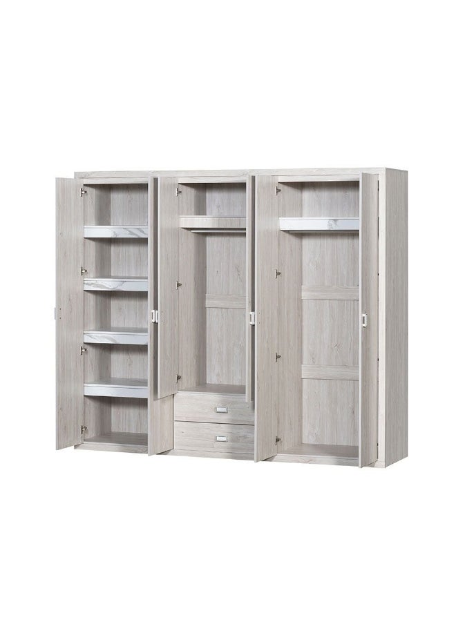 DANUBE HOME V2 Tisley 6 Door Wardrobe Extra Sturdy Closet Clothes Storage Cupboard Modern Design Space Saving Swing Door Cabinet For Bedroom L235Xw55Xh201.5Cm - L.Oak/White Faux Marble  - Image 4