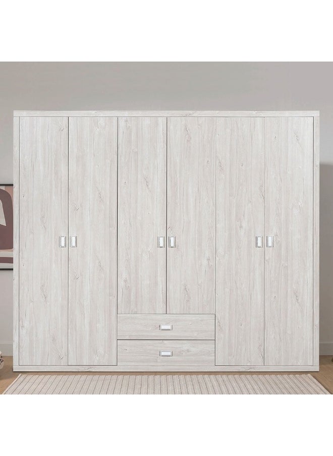 DANUBE HOME V2 Tisley 6 Door Wardrobe Extra Sturdy Closet Clothes Storage Cupboard Modern Design Space Saving Swing Door Cabinet For Bedroom L235Xw55Xh201.5Cm - L.Oak/White Faux Marble  - Image 2