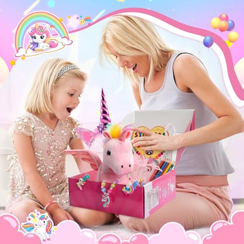 Toyze 22Piece Unicorn Gift Set for Girls Ages 38 Pink Stuffed Animal Plush Toy with Jewelry Kit DIY Coloring Book Hair Accessories Birthday Party Favors for Kids Toddler Girls Toys - Image 5