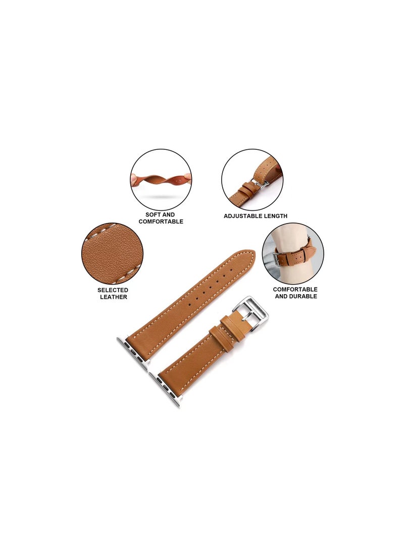 HEXABEX Apple Watch Leather band 46mm/45mm/44mm/49mm, Apple Watch Leather Strap for Apple Watch All Series Compatible with 46mm/45mm/44mm/49mm Brown  - Image 4