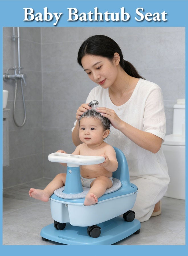 مقعد استحمام للأطفال، مقاعد استحمام للرضع، طقم هدايا مقعد استحمام للأطفال مع دش، كرسي استحمام للأطفال مع وسادة، صندوق تخزين، عجلات دوارة، حبل جر وصينية، جلوس مريح للاستحمام في حوض الاستحمام، حصيرة ناعمة مانعة للانزلاق، أكواب شفط آمنة - Image 3