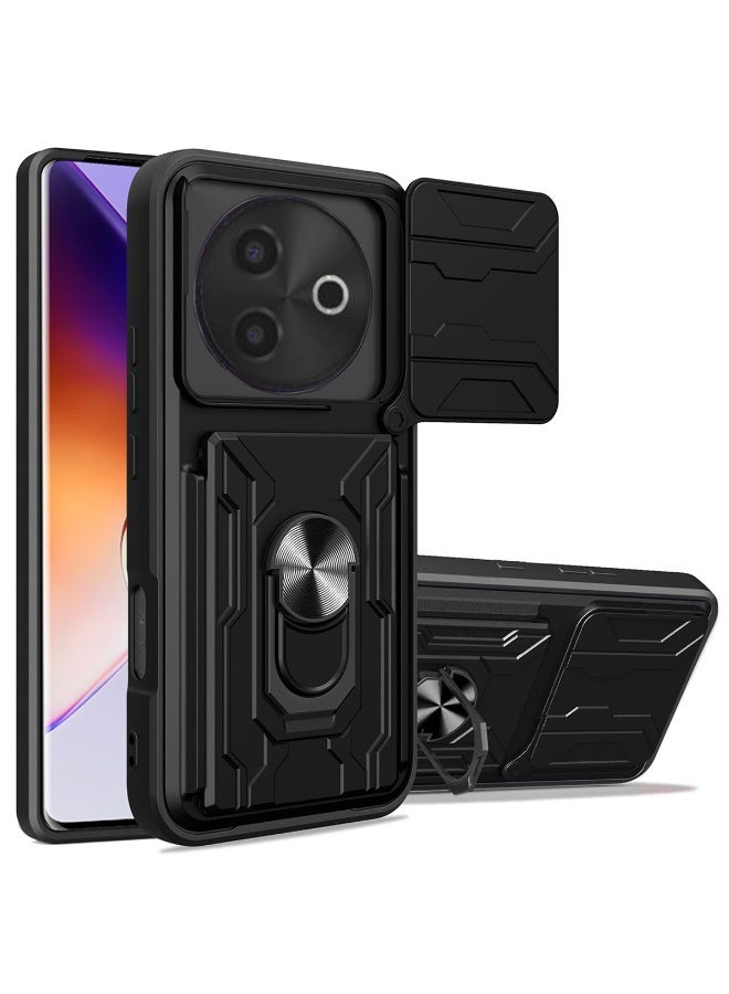 ثلاثة نمور for vivo Y39 5G Case, حامل البطاقة وغطاء عدسة الكاميرا الشريحة, حامل الحلقة المغناطيسية الركض حالة الهاتف الوقائي لـ vivo Y39 5G, أسود - Image 1