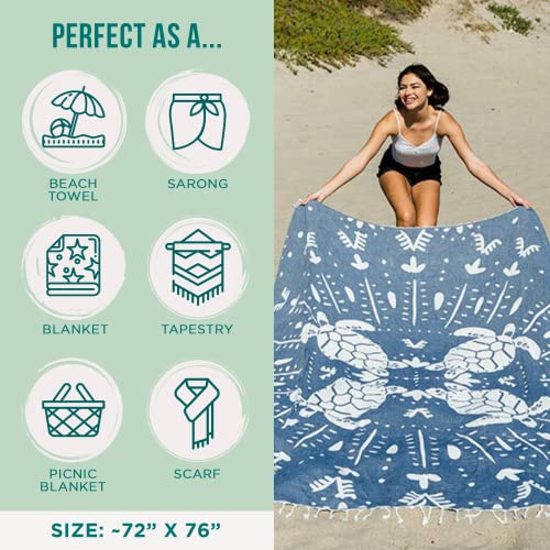 Sand Cloud Extra Large Turkish Beach Towel - Sand Free - 100% Organic Turkish Cotton Yarn - Quick Dry Towel for Beach, Picnic, Blanket or Bath - As Seen on Shark Tank - Marine Life (Prism Turtles XL) - Image 3