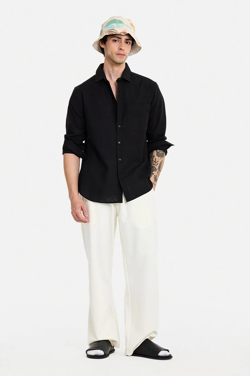 SNITCH Black Solid Long Sleeve Regular Fit Casual Shirt
