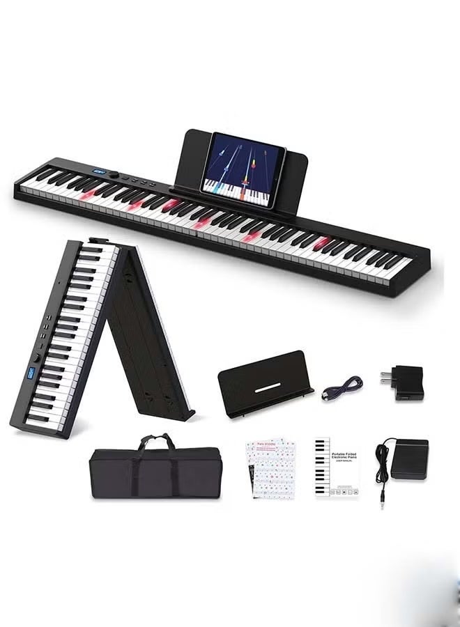 KONIX 88-Key Foldable Digital Piano Keyboard, Full Size Semi-Weighted Keyboard, Portable Electric Piano w/MIDI, Split Function, Sustain Pedal & Carrying Bag for Beginner(Black with light) - Image 1