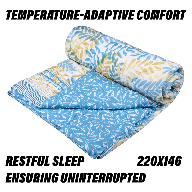 Kuber Industries Razai | Cotton Single Bed Blanket Rajai | Bedspread Quilt Set | Blanket for winter | Blanket for Bed | Bedding Comforter | Leaf Mul Mul Razai | Blue - Image 3