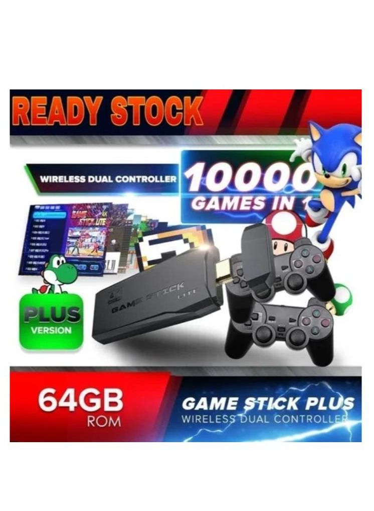 4K HD video game console, dual 2.4G wireless controllers, plug-and-play video game stick, built-in 10,000 games, retro handheld game console - Image 2