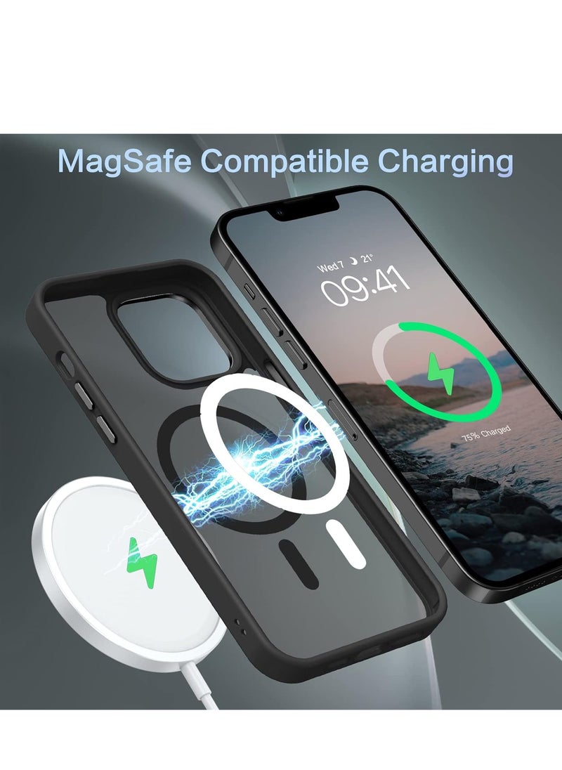 Denx - Magnetic Case for iPhone 13 Promax 6.7-Inch Compatible iphone 13 promax 6.7  with MagSafe, Translucent Matte Back Slim Shockproof Phone Cover (Black) - Image 1