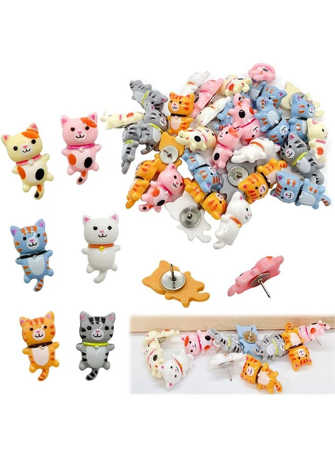 30 pcs Cute Cat Push Pin Decorative Thumb Tacks Animal Push Pins for Photo Wall Maps Memo Note Bulletin Board or Cork Boards Multi-Functional Pushpin Tool Office Accessories - Image 1