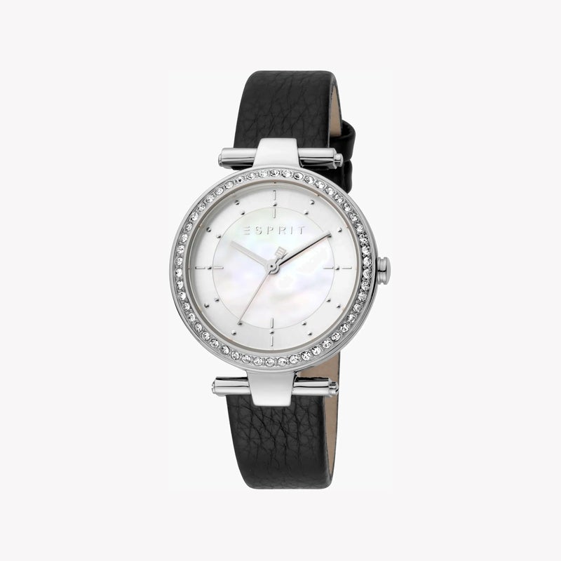 ESPRIT Women's Black Leather Watch, White Mother of Pearl Dial|ES1L153L2015 - Image 1